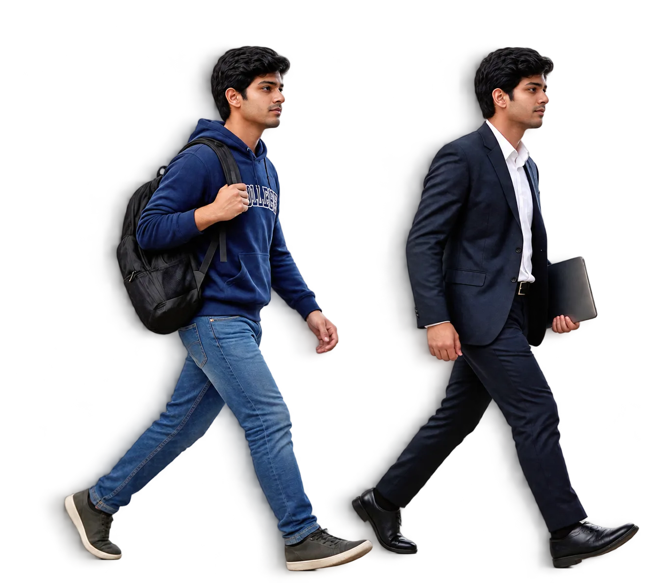 Student and professional walking together
