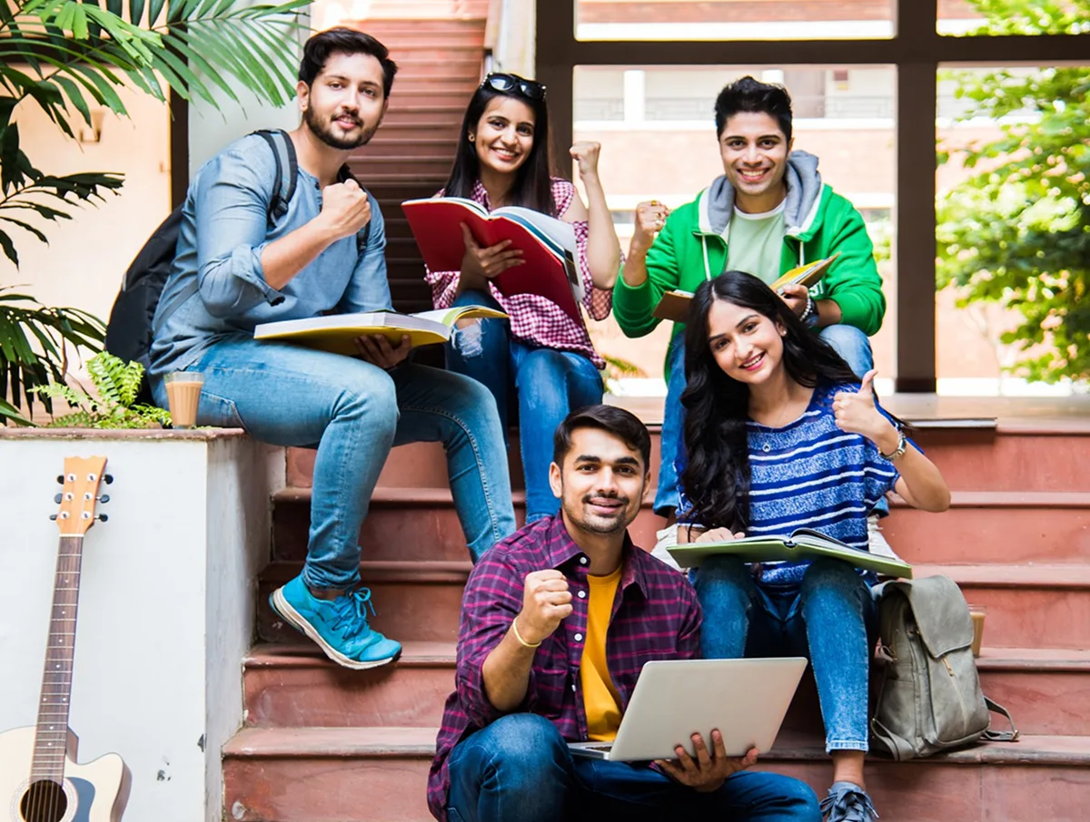 Students collaborating on campus